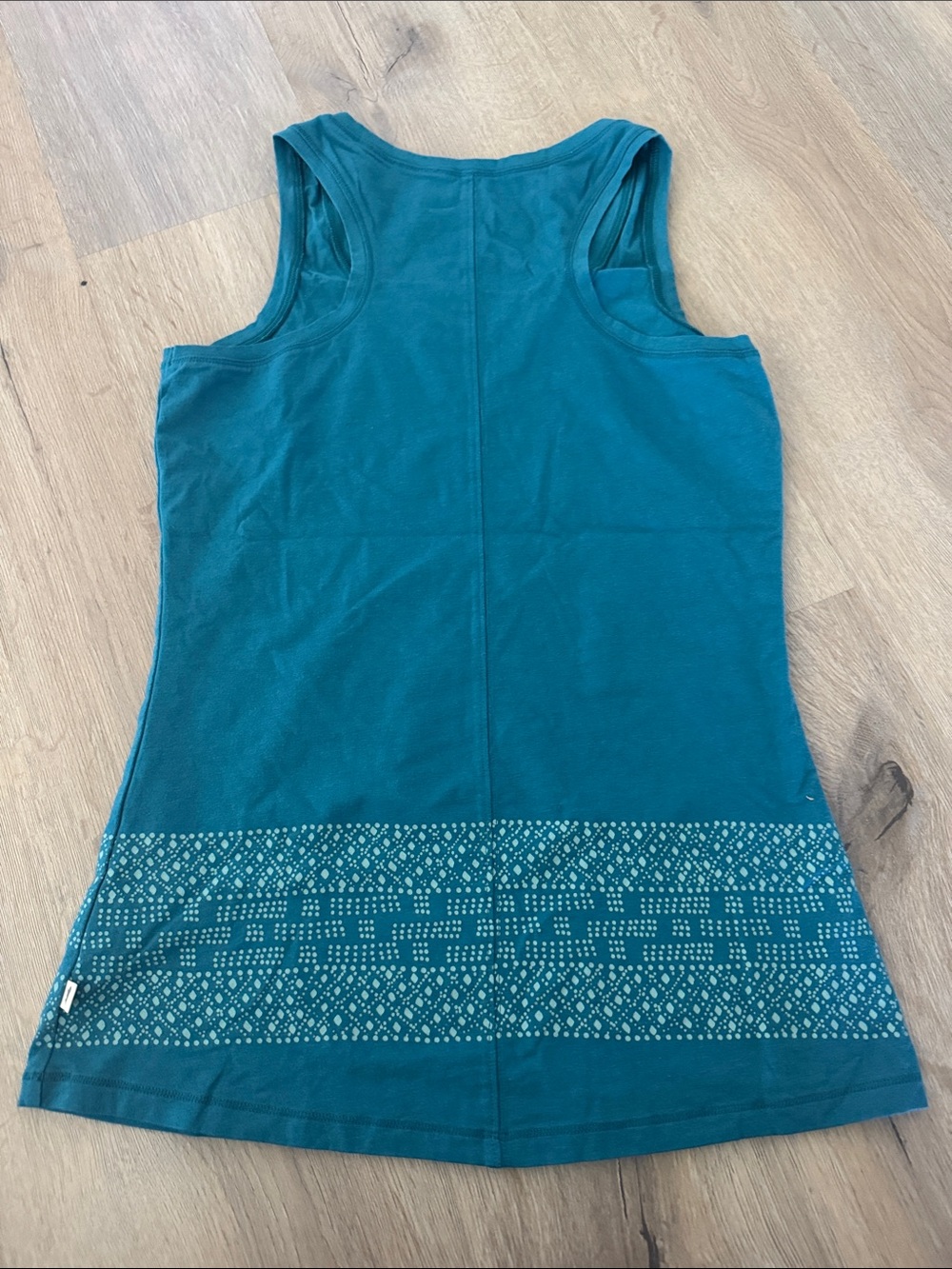 Toad&Co Teal Racerback Tank with Patterned Hem - Picture 4 of 6